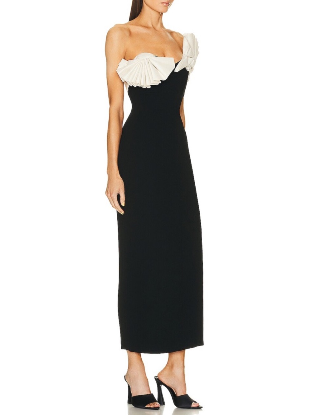 Rachel Gilbert Lavina Black Dress with White Pleated Accent - Picture 2 of 11